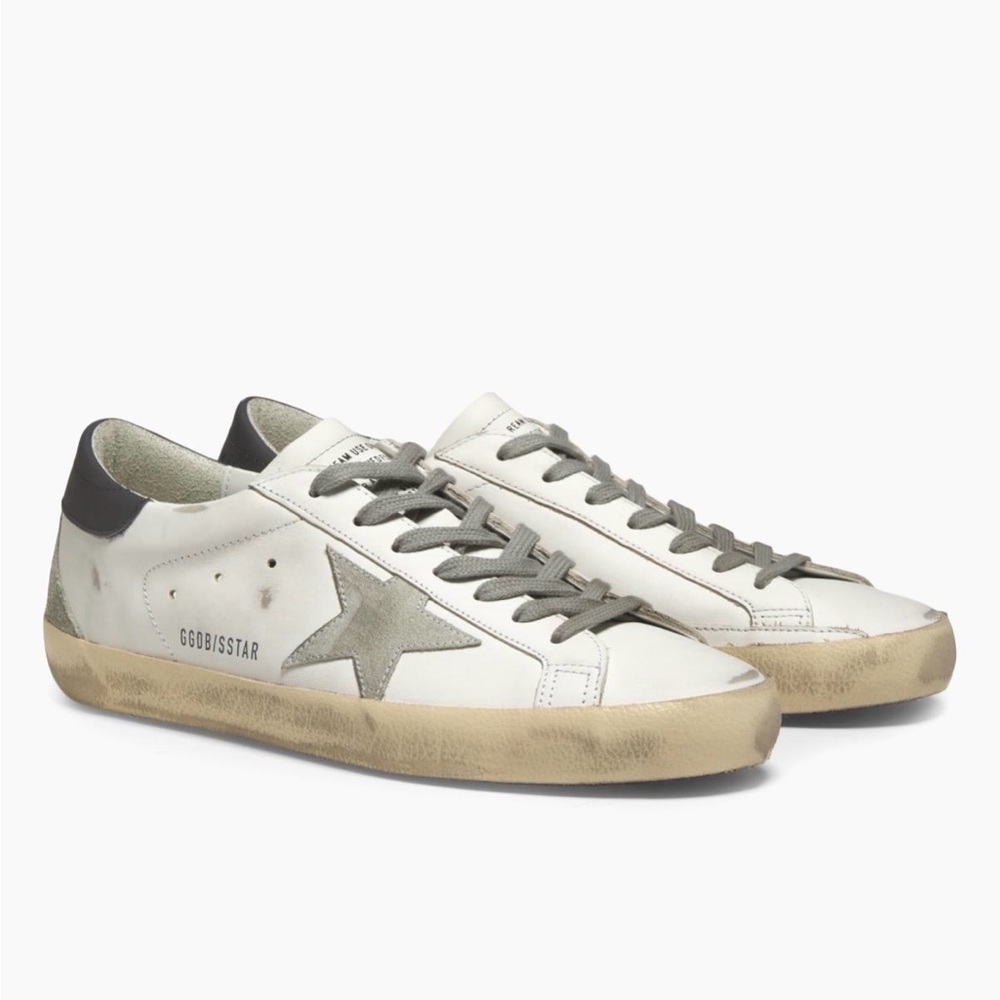 Golden Goose White and Green Star Sneakers